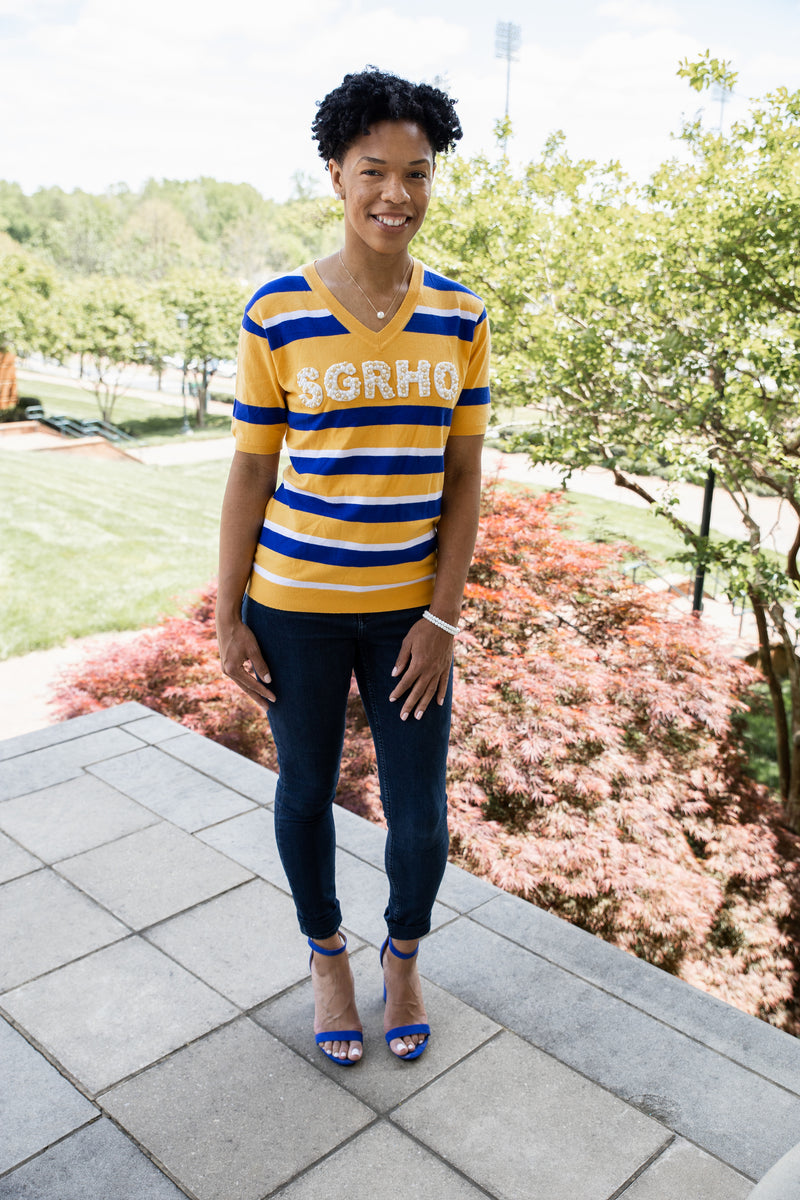 SGRho Striped Pearl Chenille V-Neck – Official Para Connect