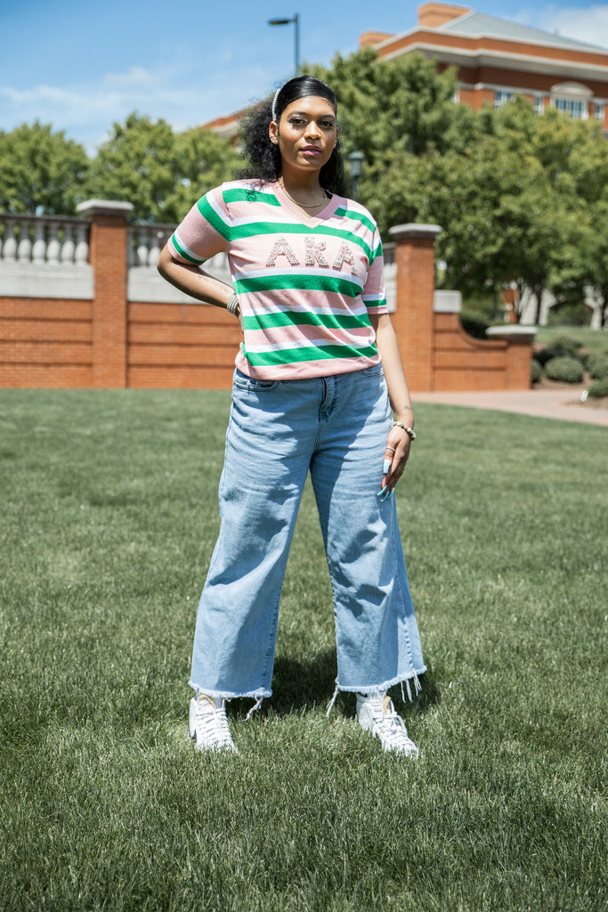 AKA Striped Pearl Chenille V-Neck – Official Para Connect