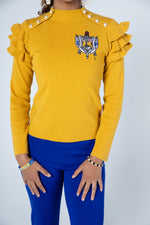 SGRho - Pearled Ruffle Sleeve Sweater