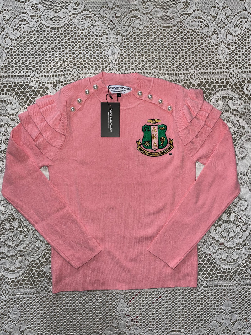 AKA - Pearled Ruffle Sleeve Sweater - Pink